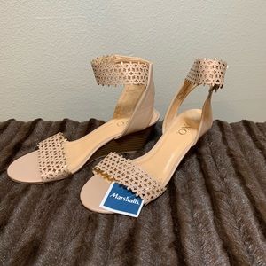 NWT Tan ankle strap wedge sandals